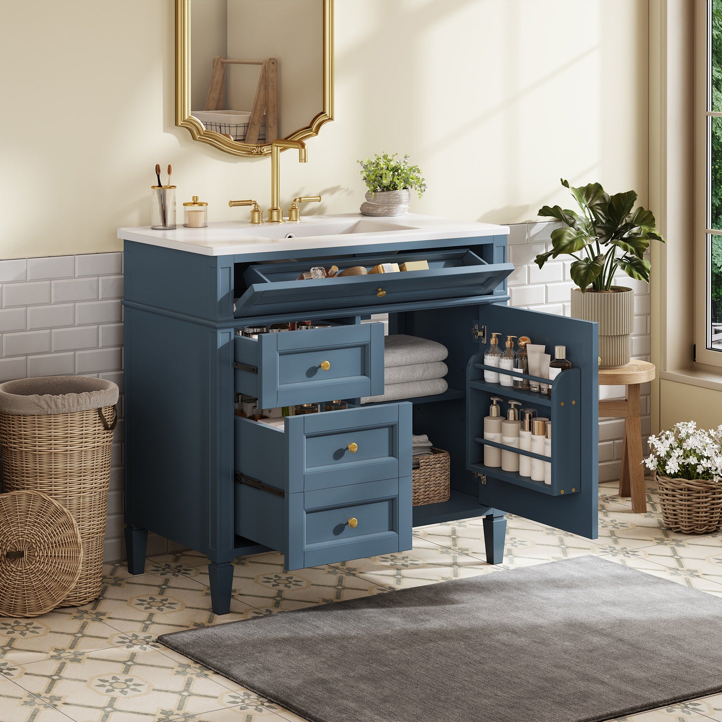 Dexmalle 36inch Bathroom Vanity with Top Sink 2 Drawers and a Tip-out Drawer