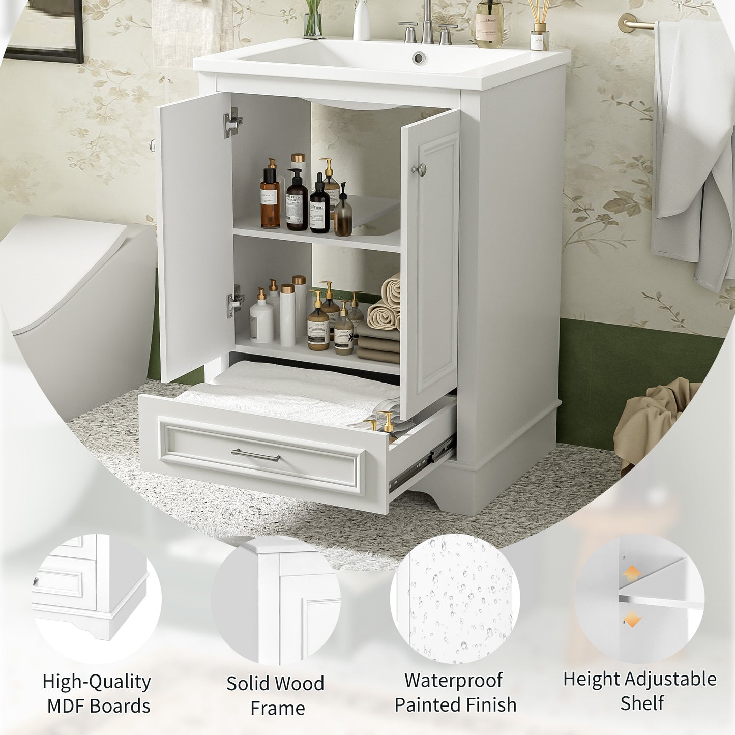 Dexmalle 24-in White Freestanding Single Sink Bathroom Vanity with White Ceramic Top