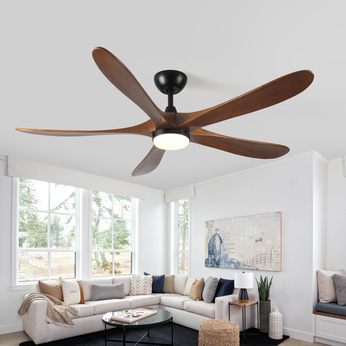 Dexmalle 62-Inch Solid Wood with Remote Control with Light
