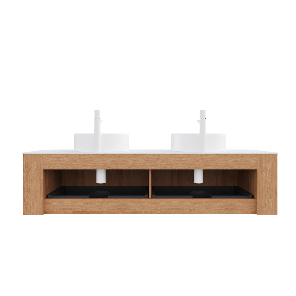 Dexmalle 60" Bathroom Vanity&Sinks, Floating Curved Edges Striped Bathroom Storage Cabinet with 2 Drawers