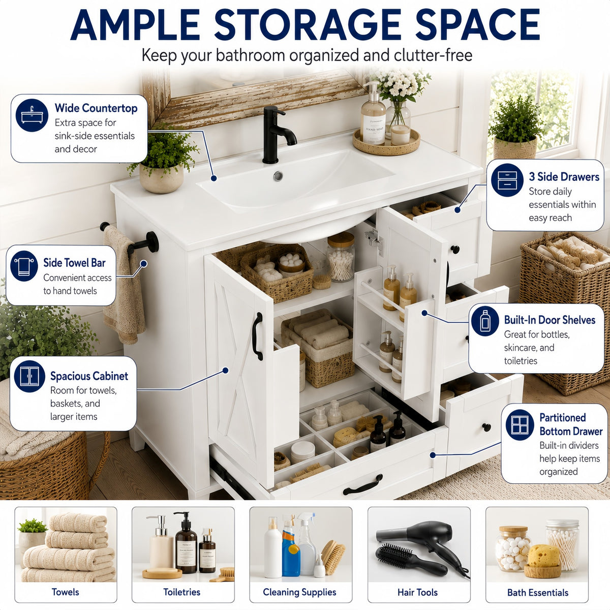 Dexmalle 36 Inch White Bathroom Vanity with Sink