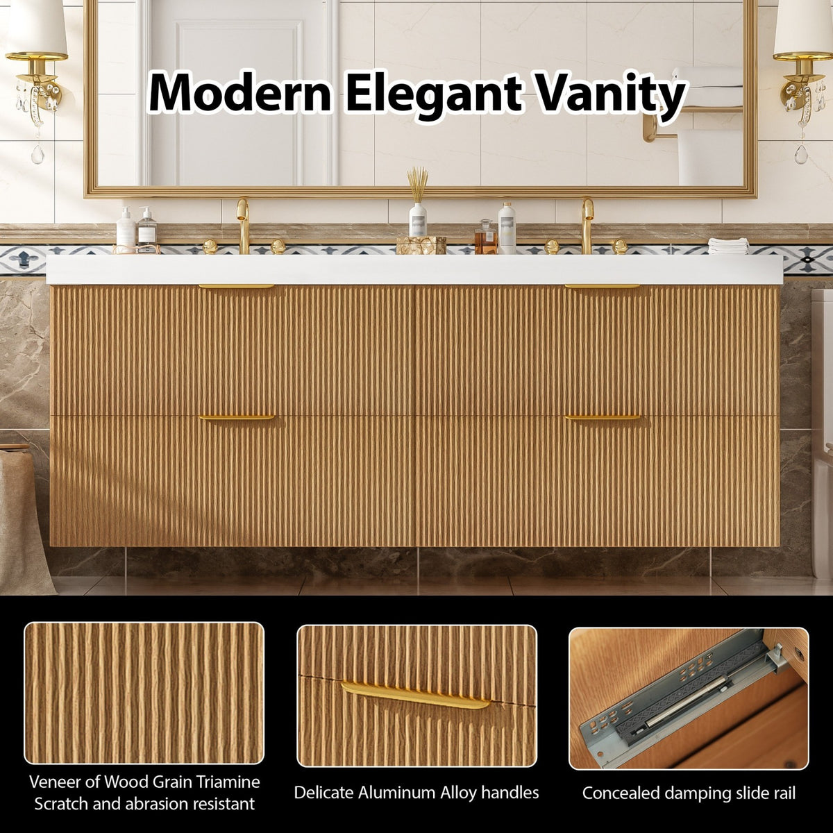 Dexmalle 59.3 Inch Double Sink Bathroom Vanity with SMC Top