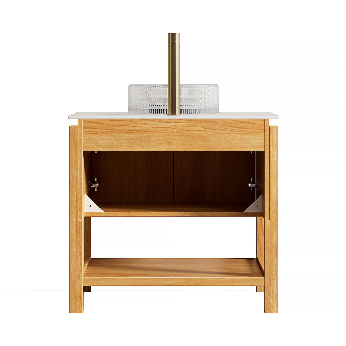 Dexmalle 30" Bathroom Vanity&Sink, Freestanding Plywood Bathroom Storage Cabinet with 2 Bamboo Texture Doors&Open Shelf