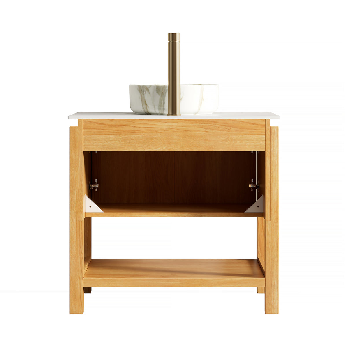 Dexmalle 30" Bathroom Vanity&Sink, Freestanding Plywood Storage Cabinet with 2 Bamboo Texture Doors&Open Shelf