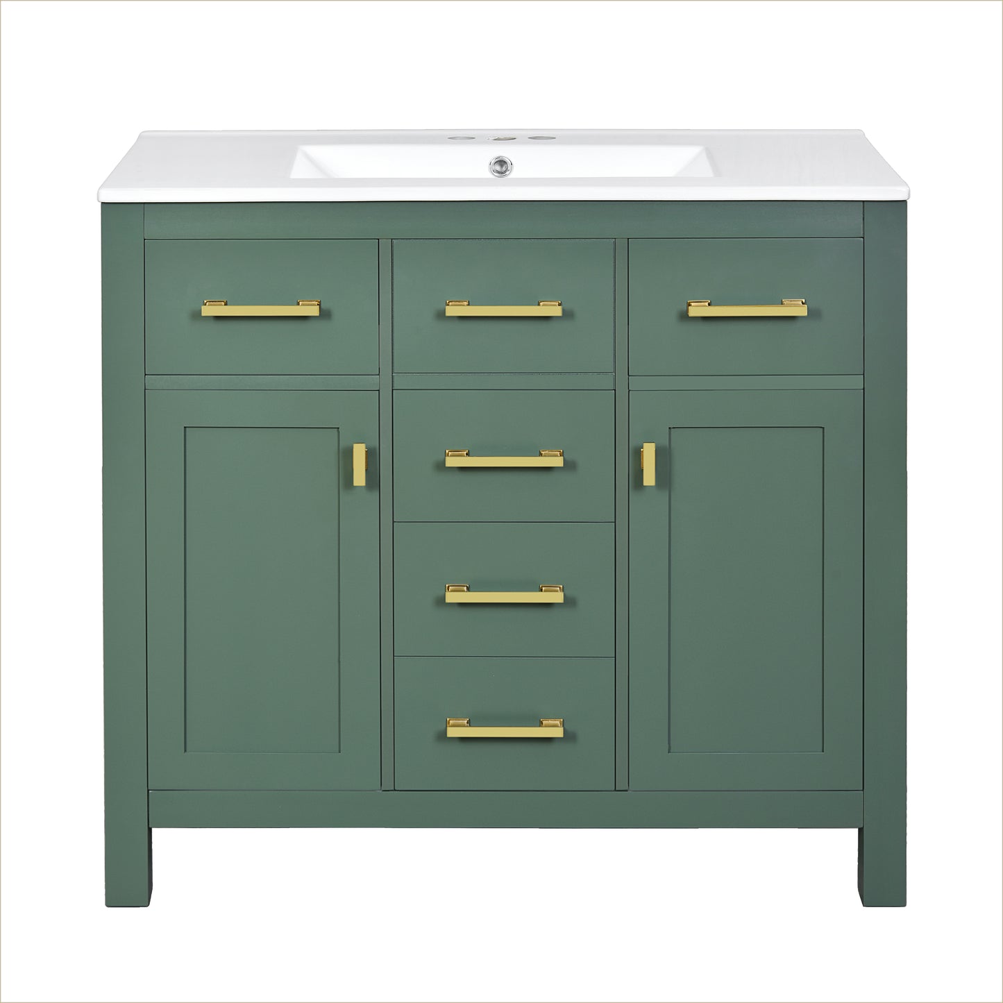 Dexmalle 36-in Green Undermount Single Sink Bathroom Vanity with White Ceramic Top and Four Drawers