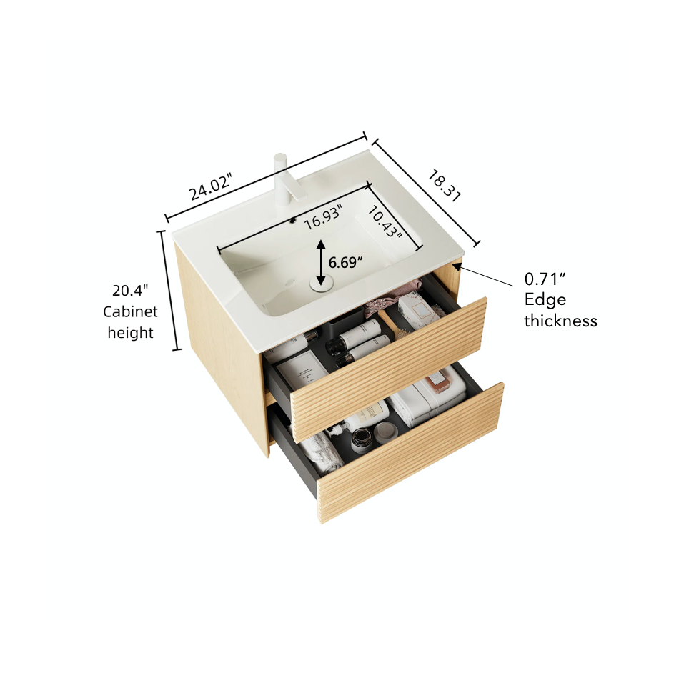 Dexmalle 24" Bathroom Vanity with Sink, Wall-Mounted Floating Plywood Bathroom Storage Cabinet with Drawers