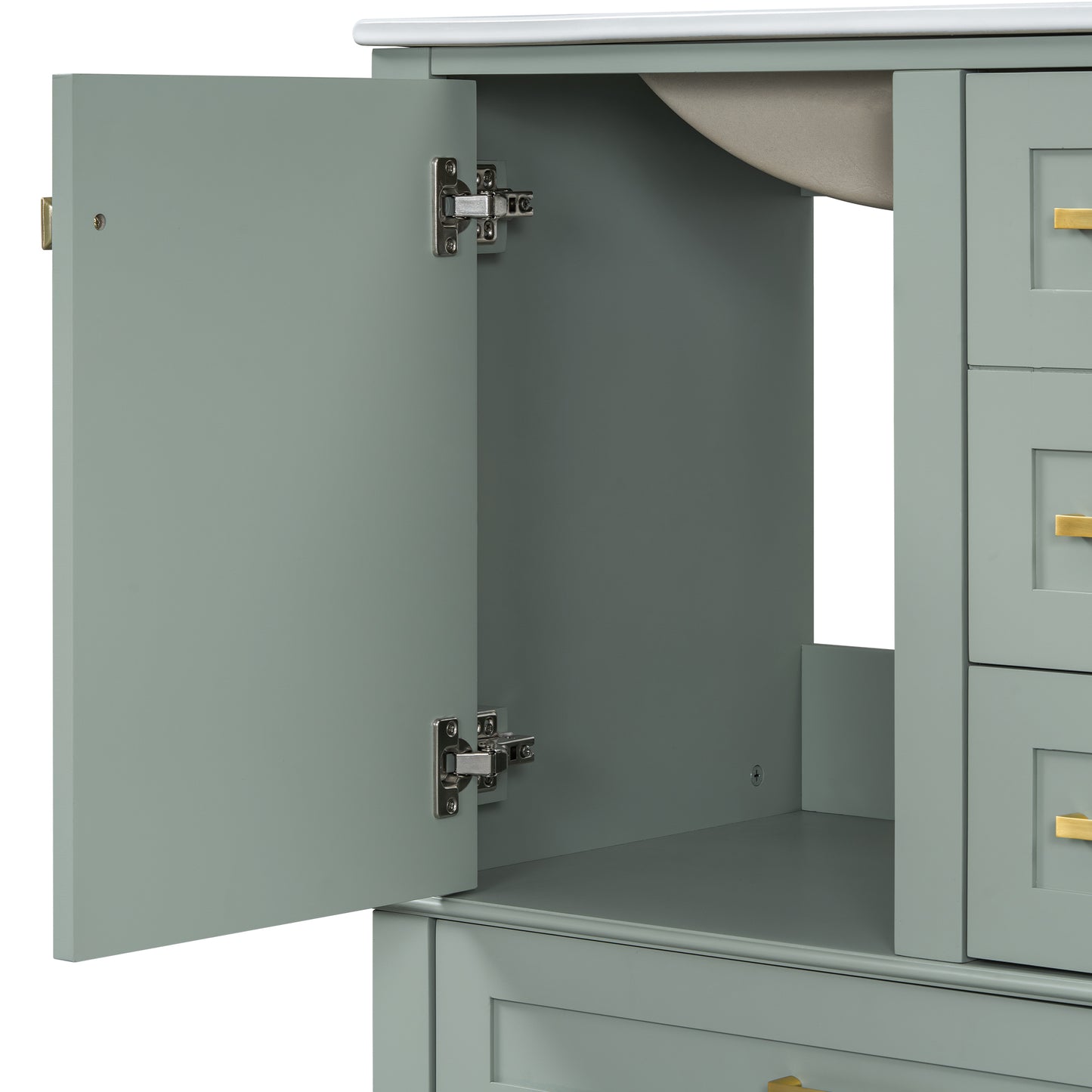Dexmalle 30-in Light Green Freestanding Single Sink Bathroom Vanity with White Ceramic Top and Drawers