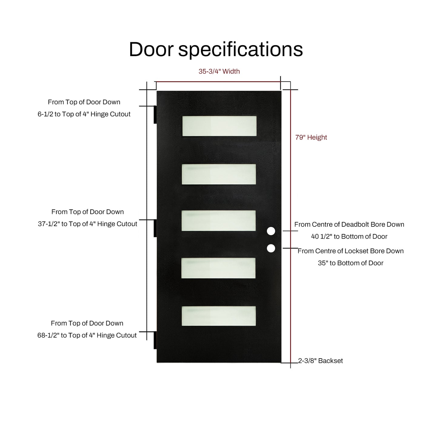 Dexmalle Left Hand Inswing 36 x 80 Fiberglass Entry Door with White Vinyl Frame