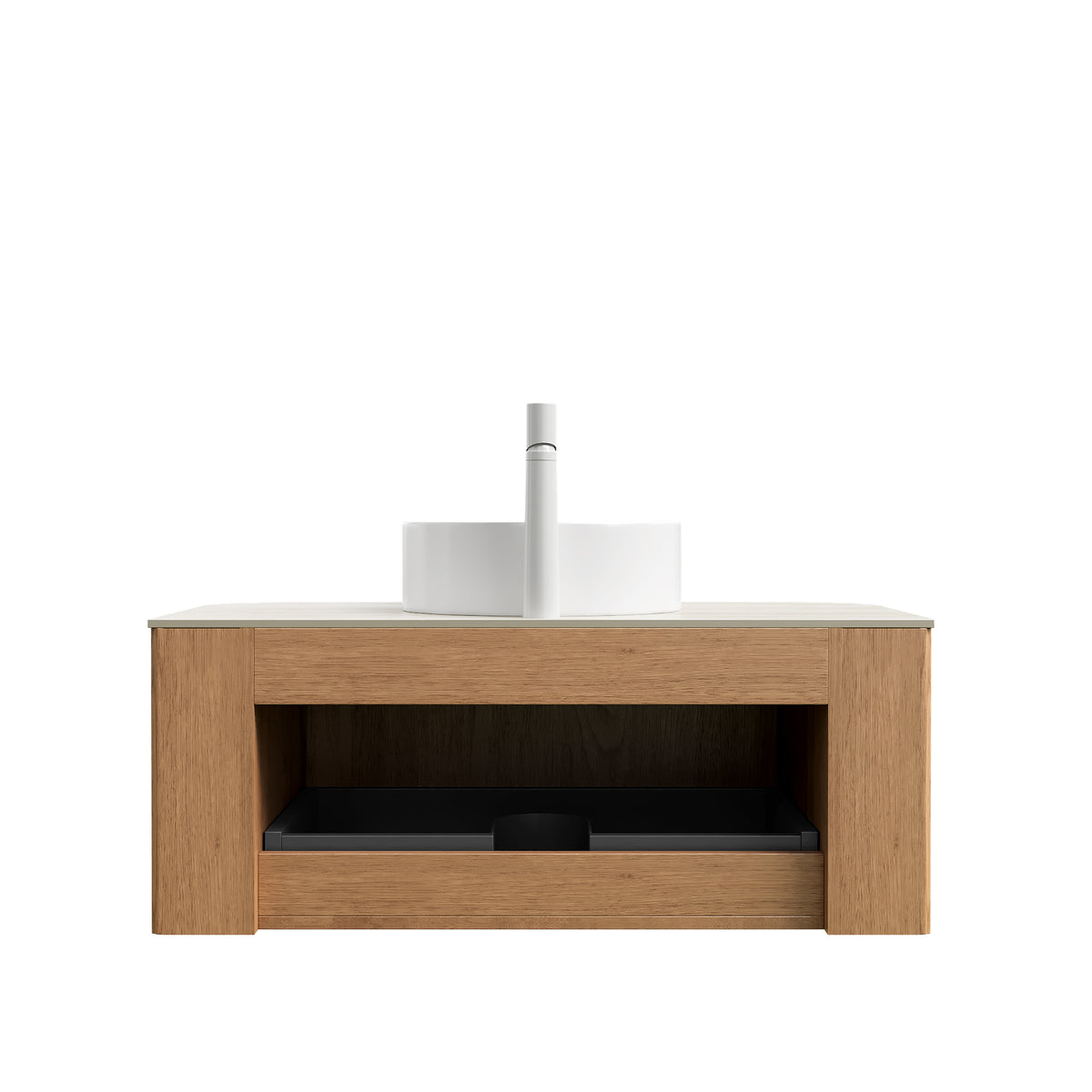 Dexmalle 36" Bathroom Vanity&Sink, Floating Curved Edge Striped Plywood Storage Cabinet with Drawer