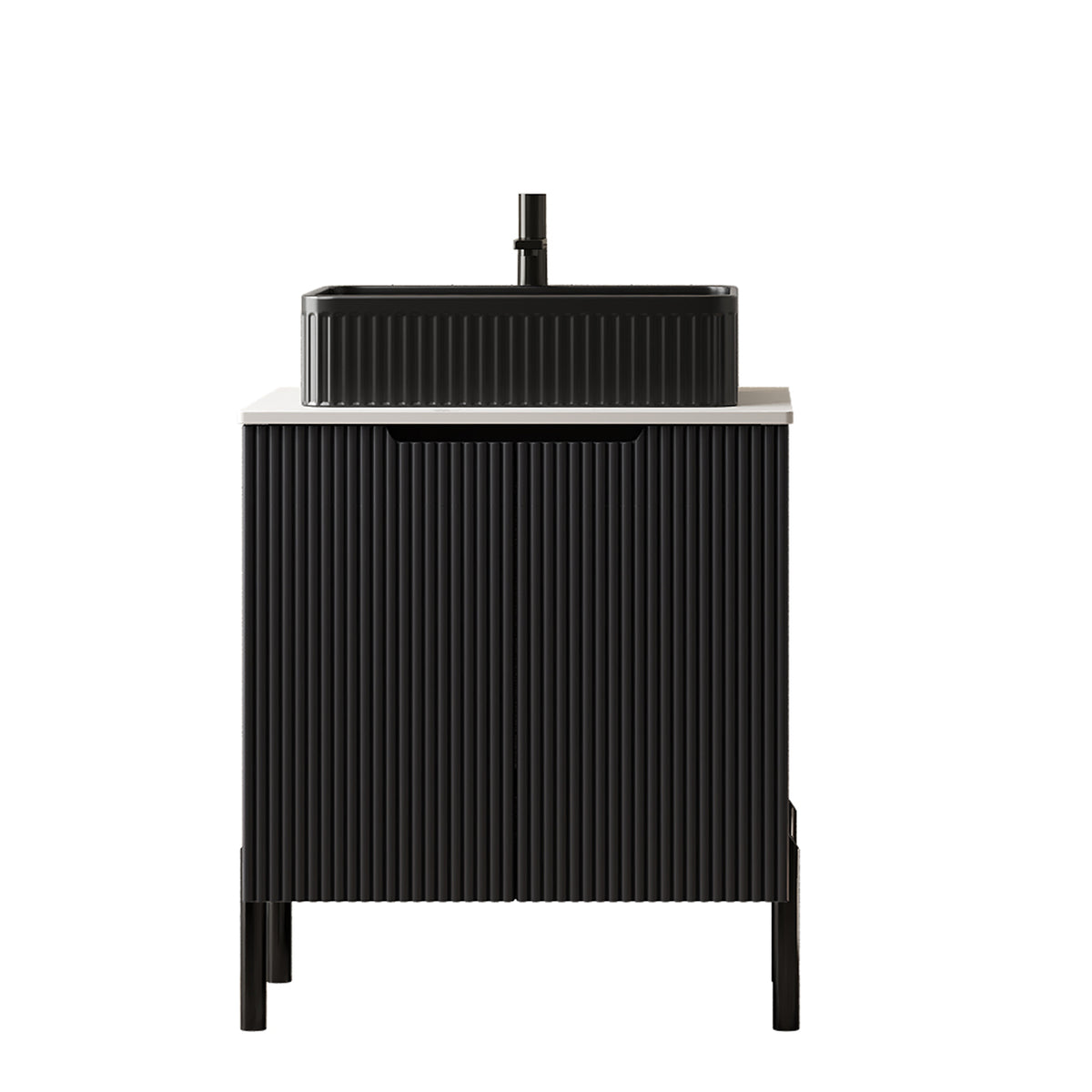 Dexmalle 24" Bathroom Vanity with Sink, Freestanding Bathroom Storage Cabinet with 2 Doors, Black Ceramic Basin