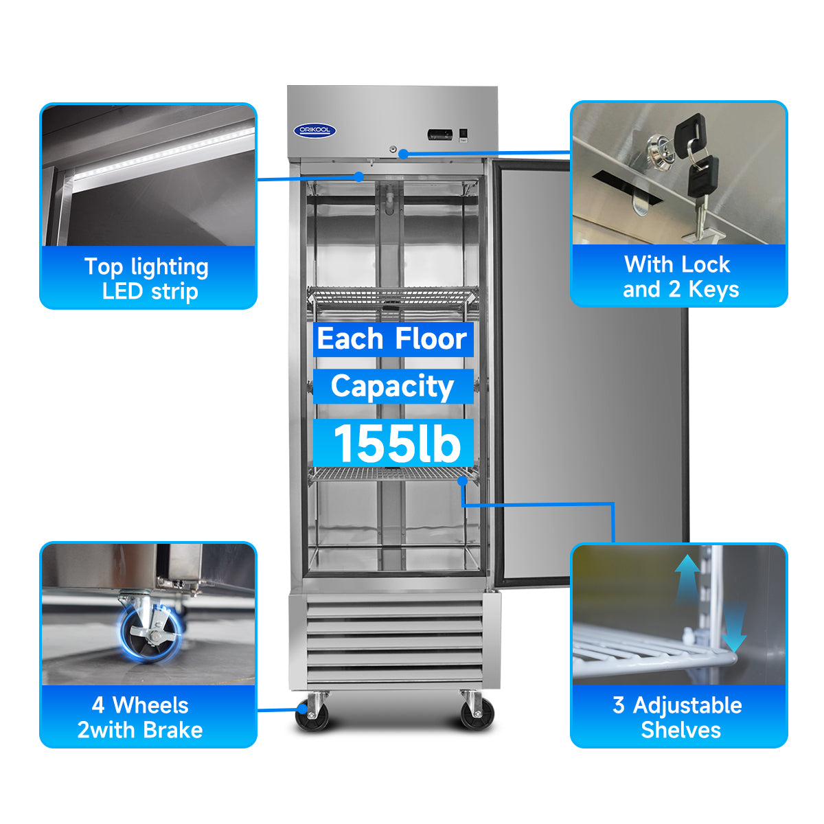 Dexmalle 27" Commercial Refrigerator 23 Cu.ft with 1 Solid Door Reach-In Refrigerators