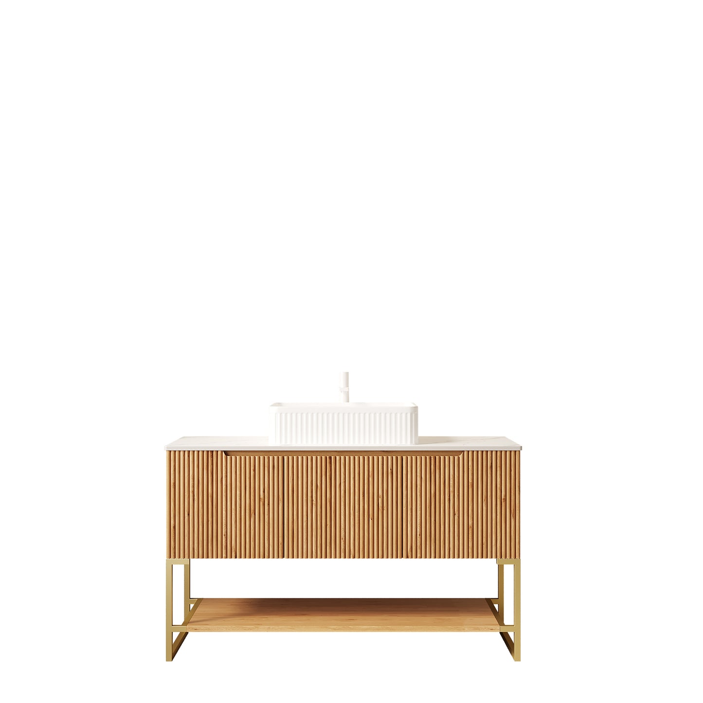 Dexmalle 48-in Woodgrain Freestanding Single Sink Bathroom Vanity with Sintered Stone Countertop and Vessel Sink