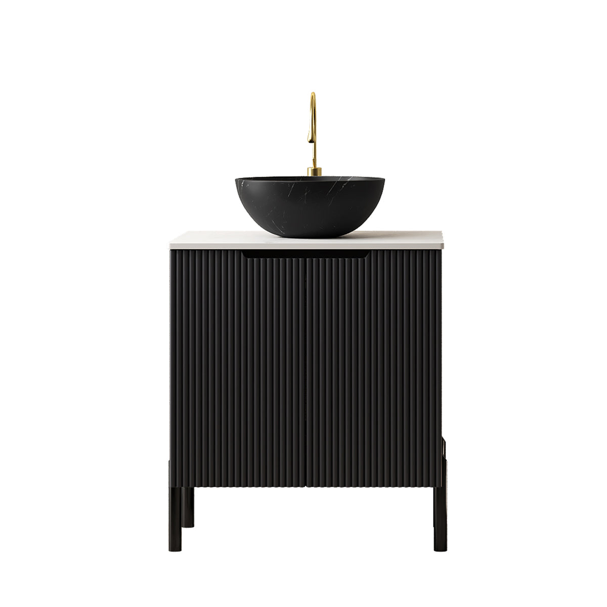 Dexmalle 24" Bathroom Vanity with Sink, Freestanding Bathroom Storage Cabinet with 2 Doors, Black Bowl Ceramic Basin