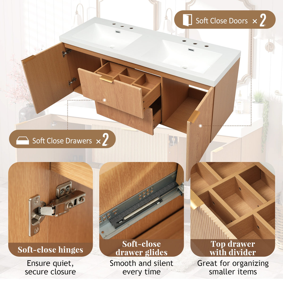 Dexmalle 59.3 Inch Double Sink Bathroom Vanity with SMC Resin Top
