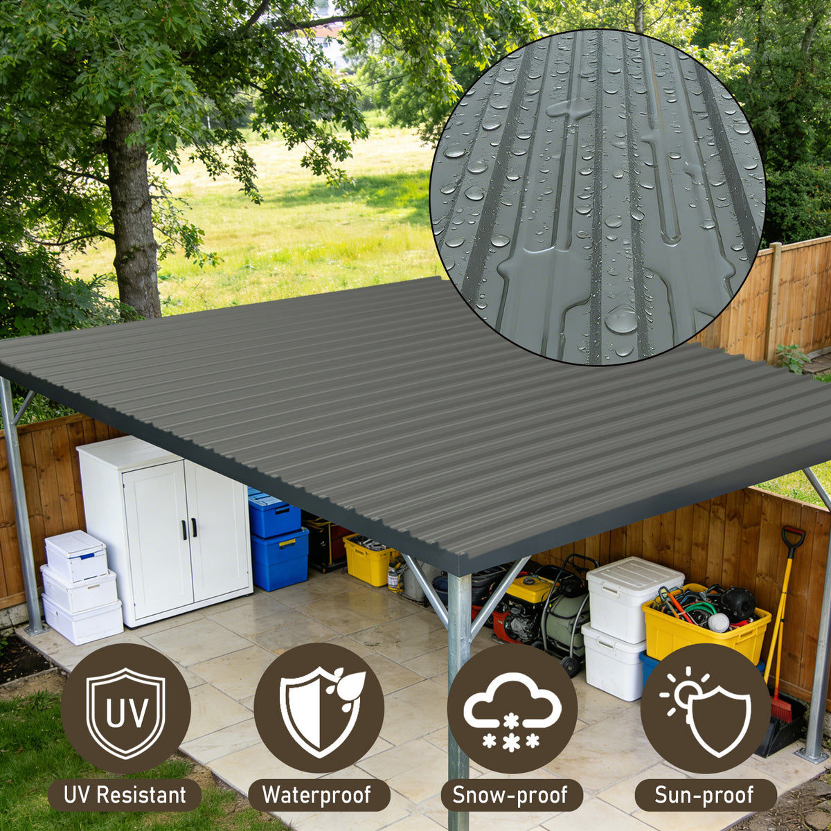 Dexmalle 15 Pcs Galvanized Steel Corrugated Roof Panels 72.85"x18.9"