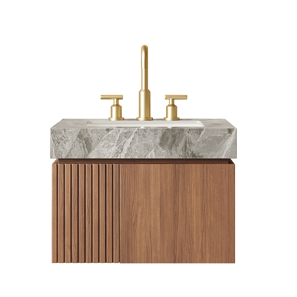 Dexmalle Bathroom Vanity&Sink, Floating Plywood Storage Cabinet with 2 Doors, Light Gray Sintered Stone Top&Ceramic Basin