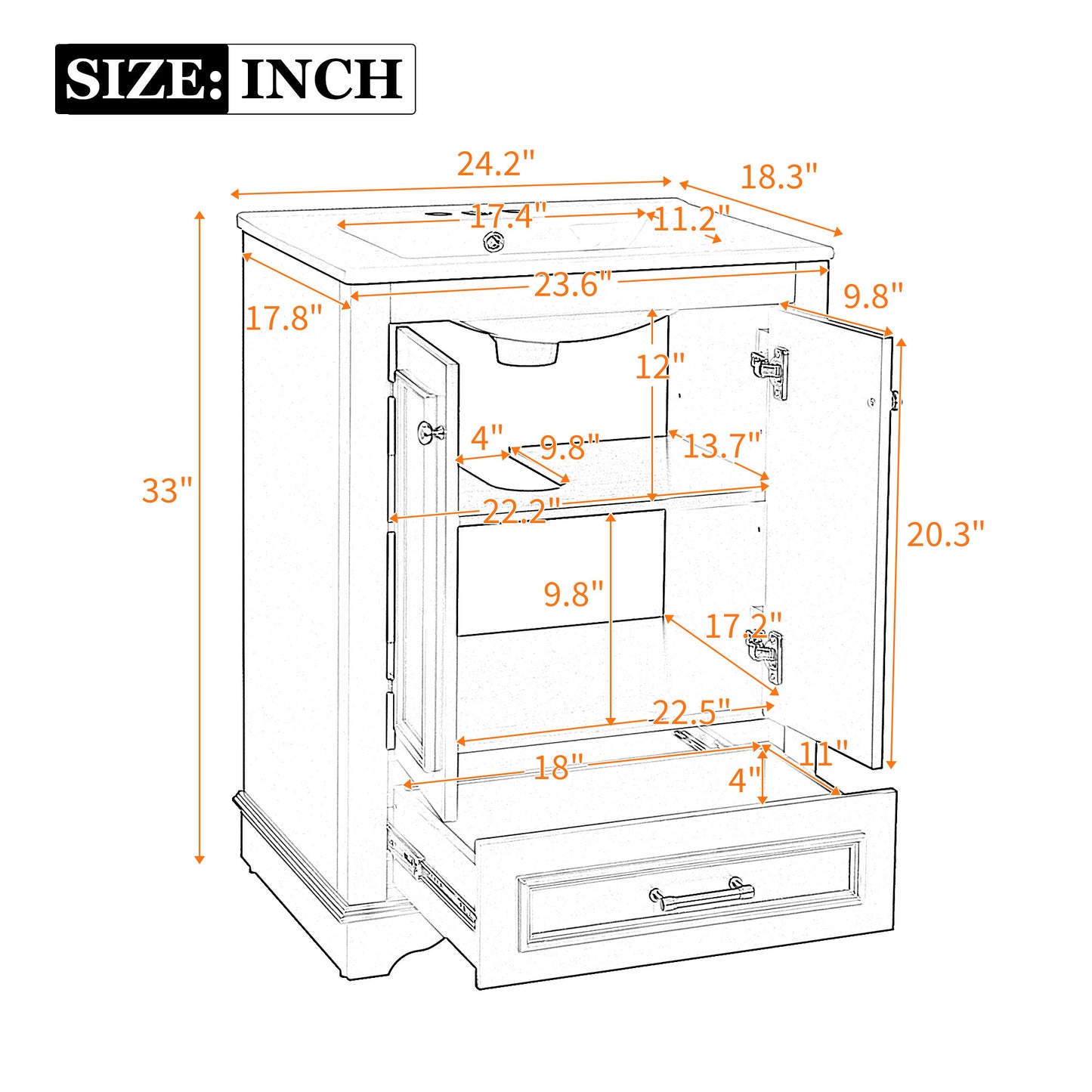 Dexmalle 24-in White Freestanding Single Sink Bathroom Vanity with White Ceramic Top