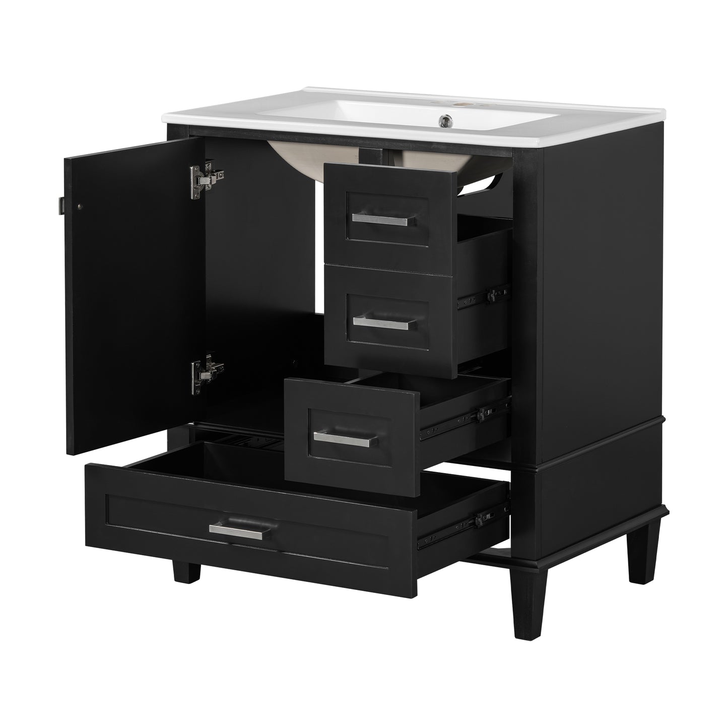 Dexmalle 30-in Black Freestanding Single Sink Bathroom Vanity with White Ceramic Top and Drawers