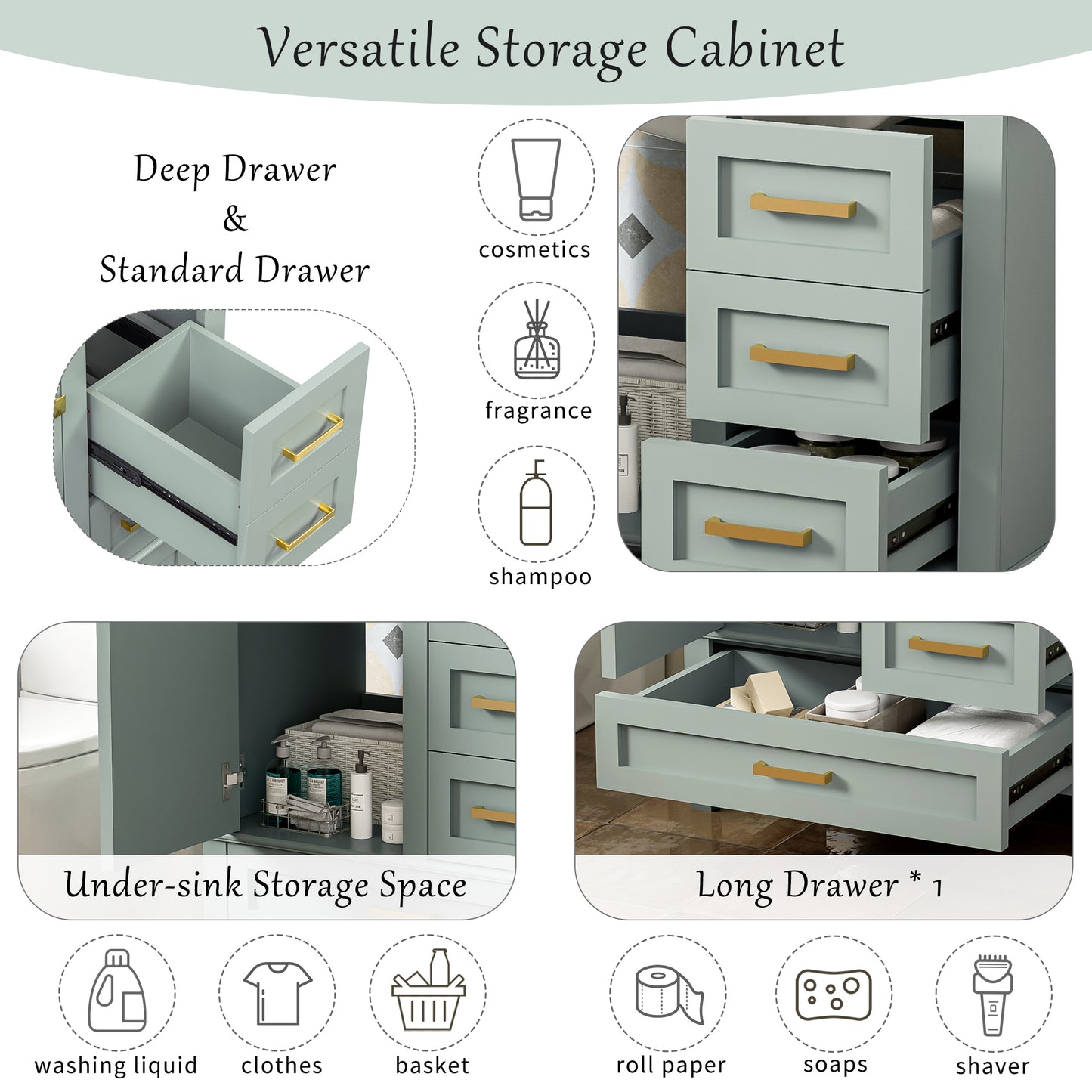 Dexmalle 30-in Light Green Freestanding Single Sink Bathroom Vanity with White Ceramic Top and Drawers