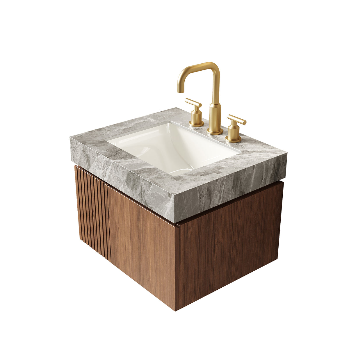 Dexmalle Bathroom Vanity&Sink, Floating Plywood Storage Cabinet with 2 Doors, Light Gray Sintered Stone Top&Ceramic Basin