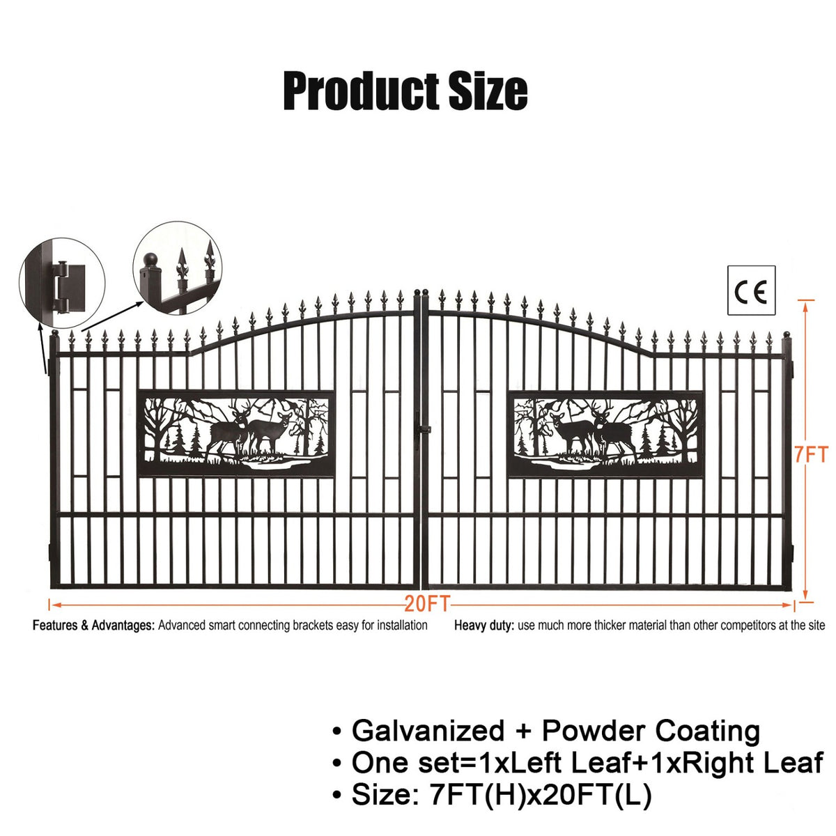 Dexmalle 20FT x 7FT Heavy-Duty Bi-Parting Iron Gate