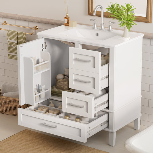 Dexmalle 30-in White Modern Freestanding Single Sink Bathroom Vanity with Ceramic Sink