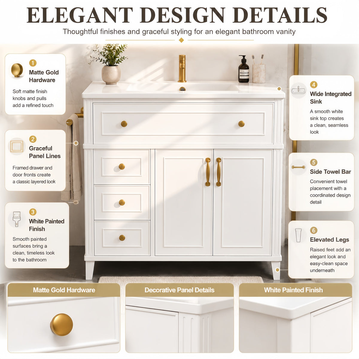 Dexmalle 36 Inch Elegant Modern Bathroom Vanity with Sink