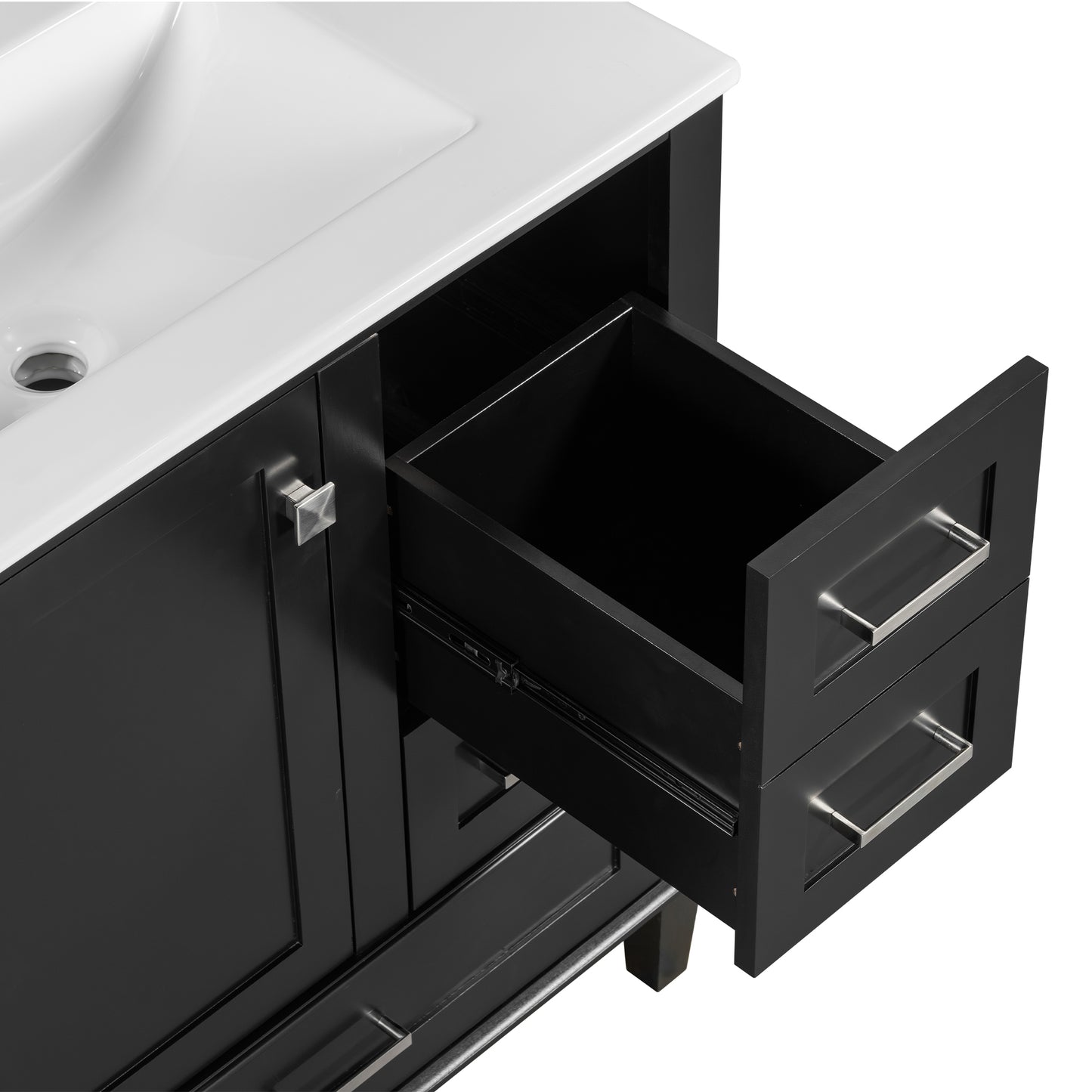 Dexmalle 30-in Black Freestanding Single Sink Bathroom Vanity with White Ceramic Top and Drawers