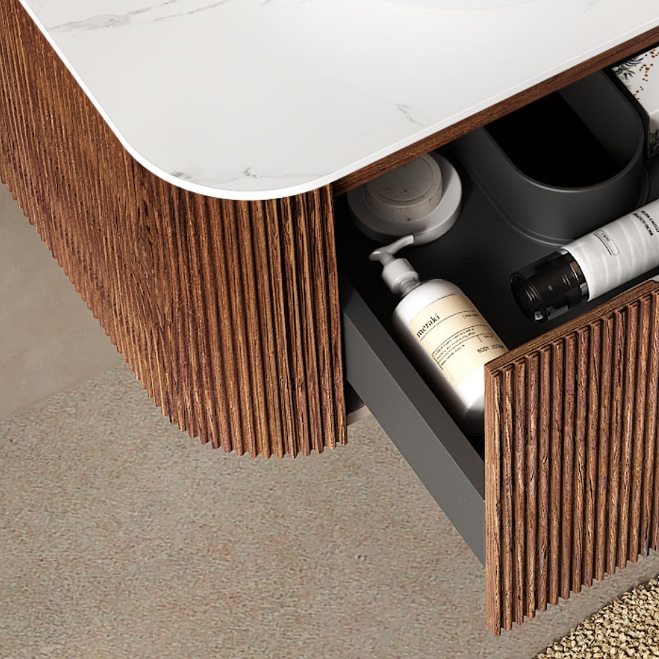 Dexmalle 36-in Dark Walnut Wall-mount Single Sink Bathroom Vanity with Sintered Stone Top and Vessel Sink