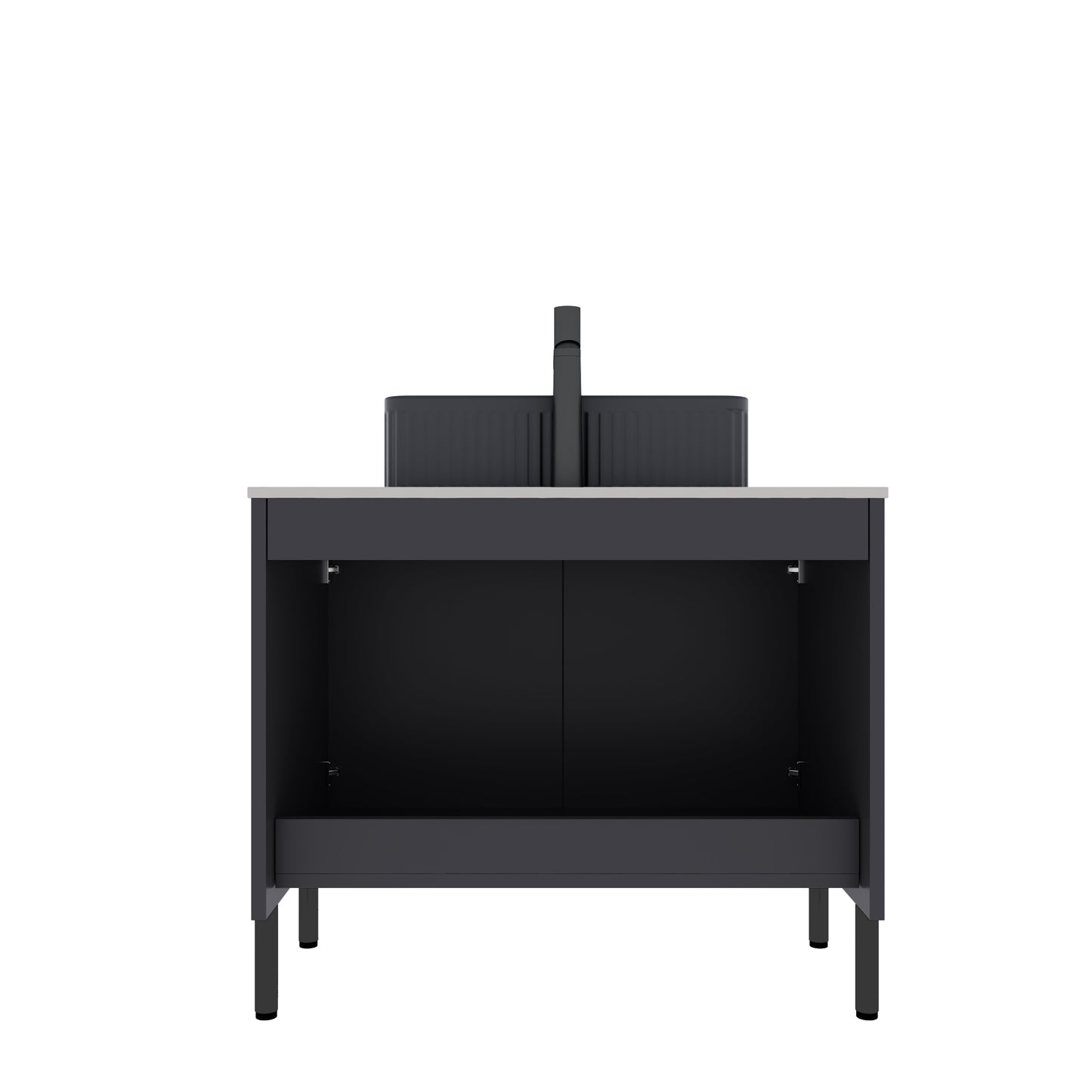 Dexmalle 30-in Black Freestanding Single Sink Bathroom Vanity with Sintered Stone Top and Black Vessel Sink
