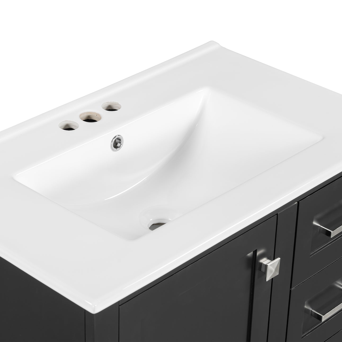 Dexmalle 30-in Black Freestanding Single Sink Bathroom Vanity with White Ceramic Top and Drawers