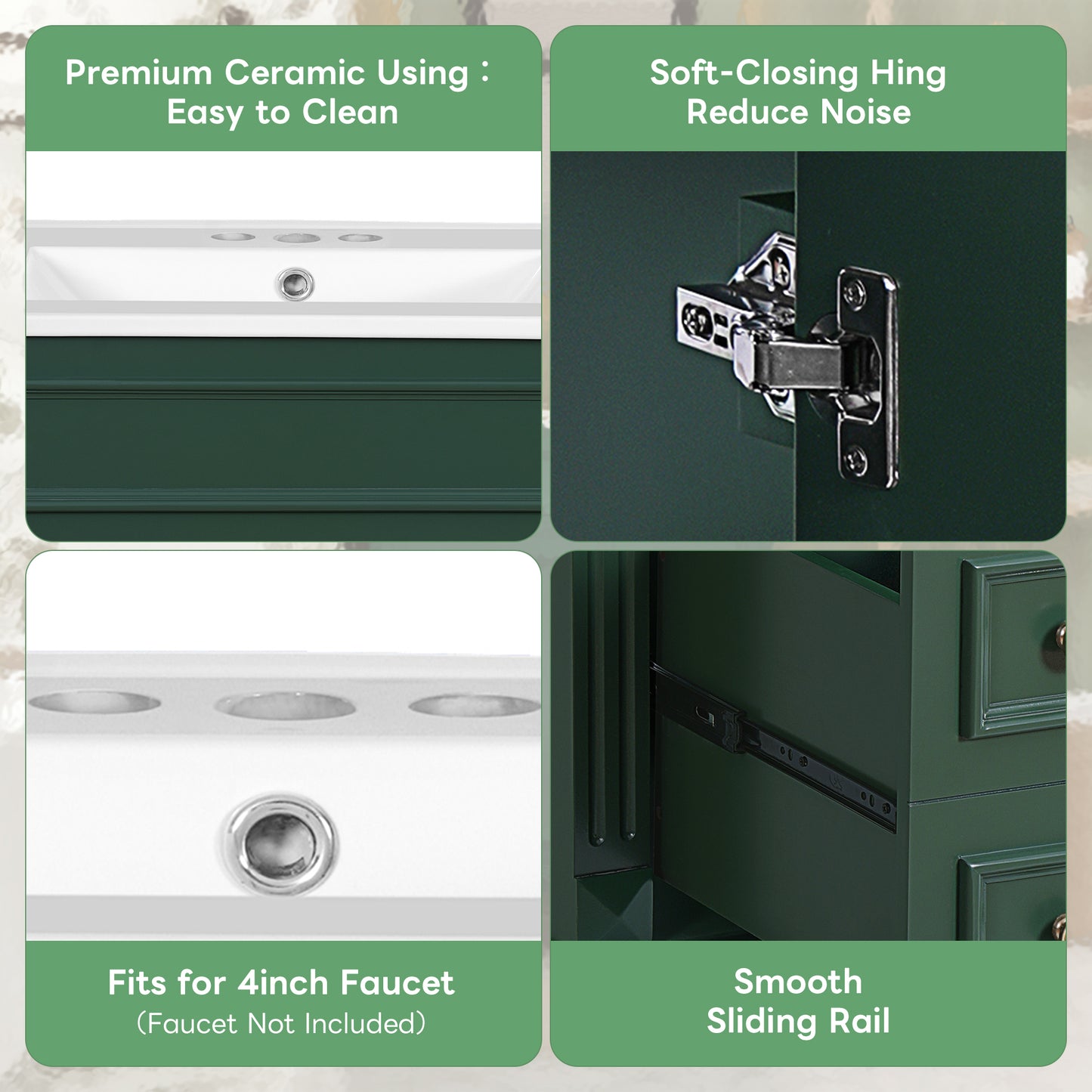 Dexmalle 24-in Green Modern Freestanding Single Sink Bathroom Vanity With Whtie Top and Two Drawers