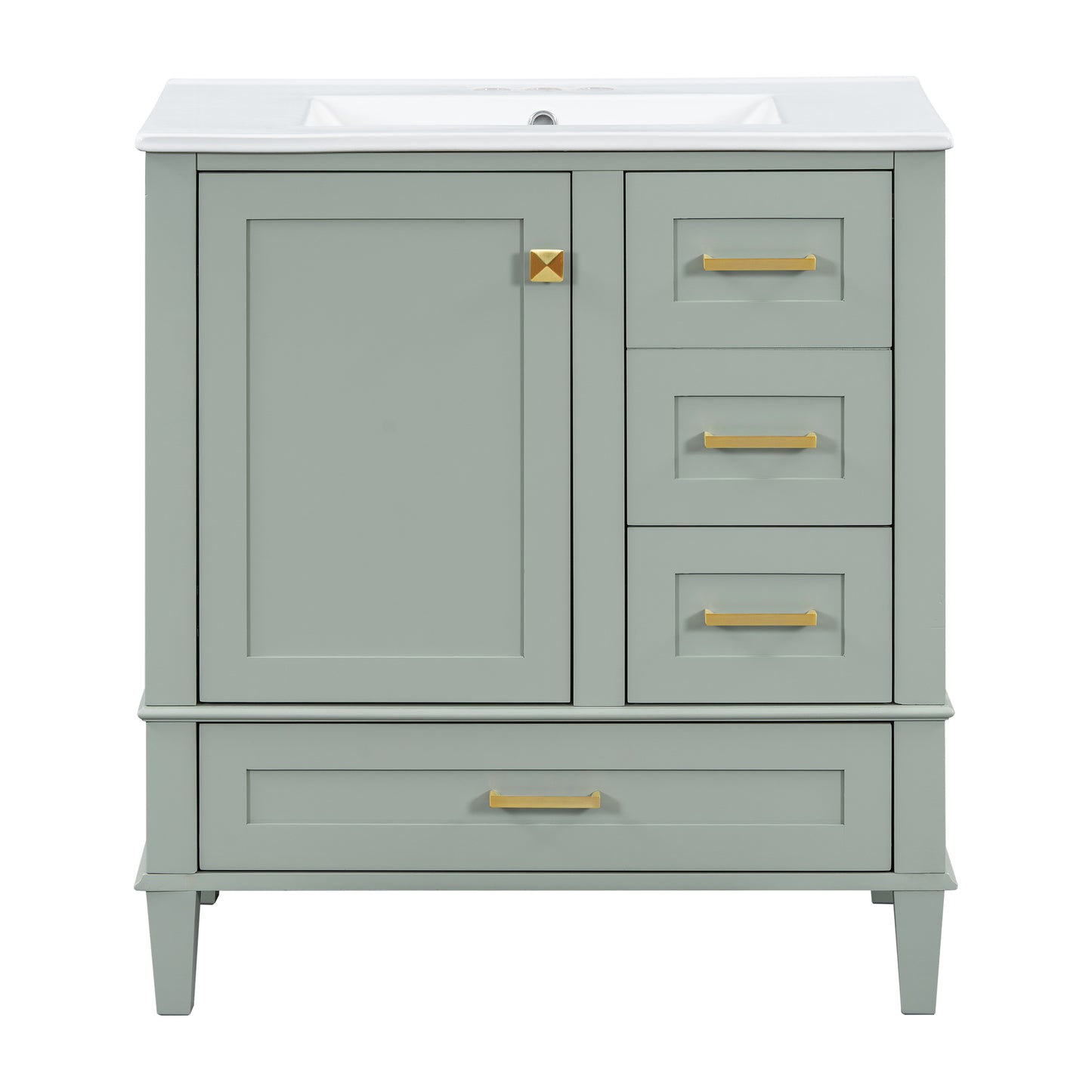 Dexmalle 30-in Light Green Freestanding Single Sink Bathroom Vanity with White Ceramic Top and Drawers