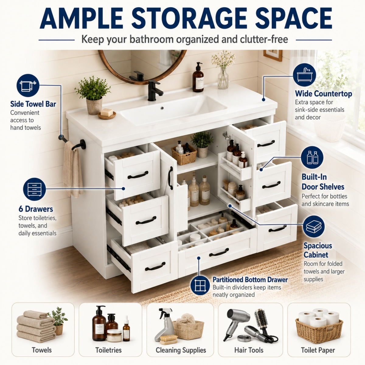 Dexmalle 48 Inch White Bathroom Vanity with Sink