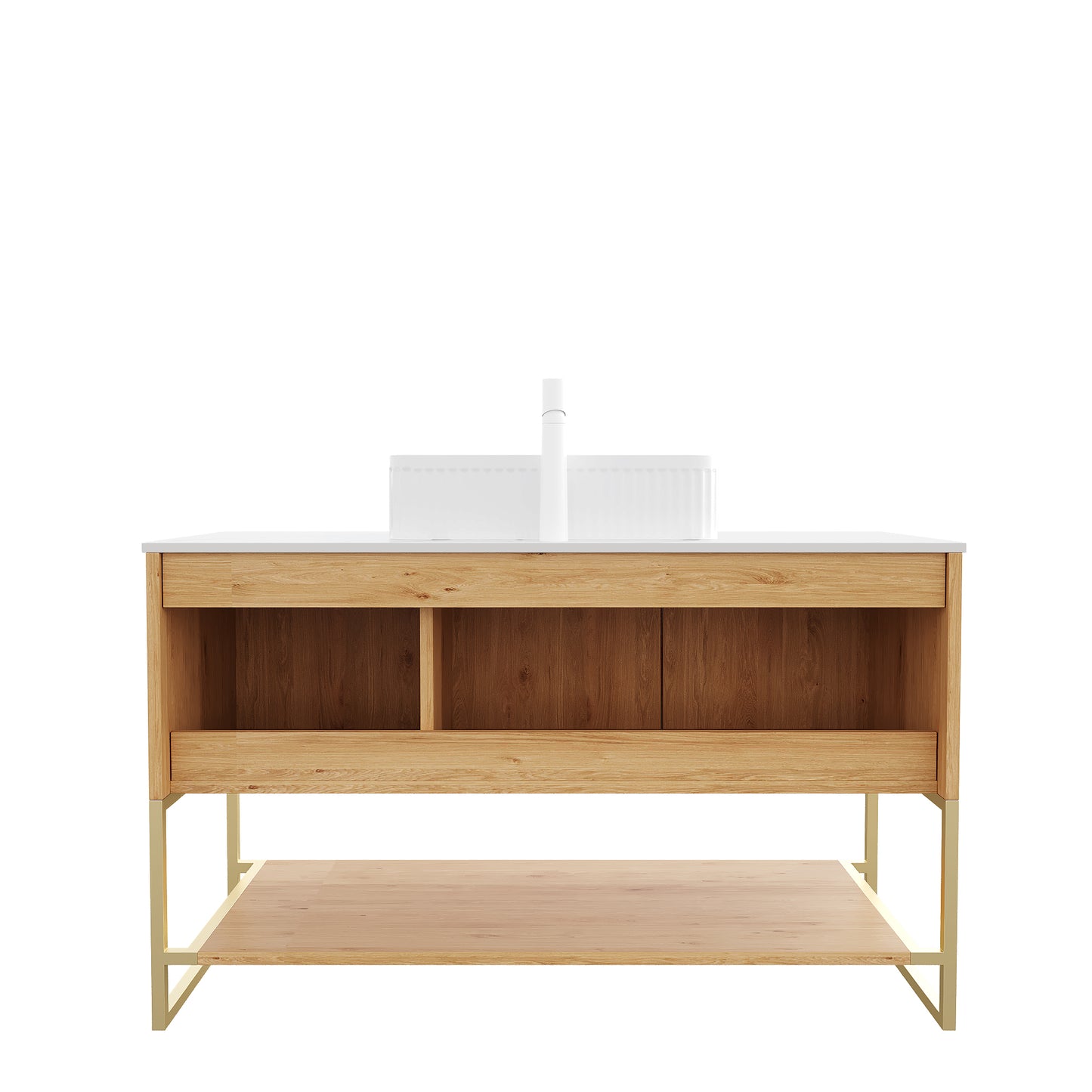 Dexmalle 48-in Woodgrain Freestanding Single Sink Bathroom Vanity with Sintered Stone Countertop and Vessel Sink
