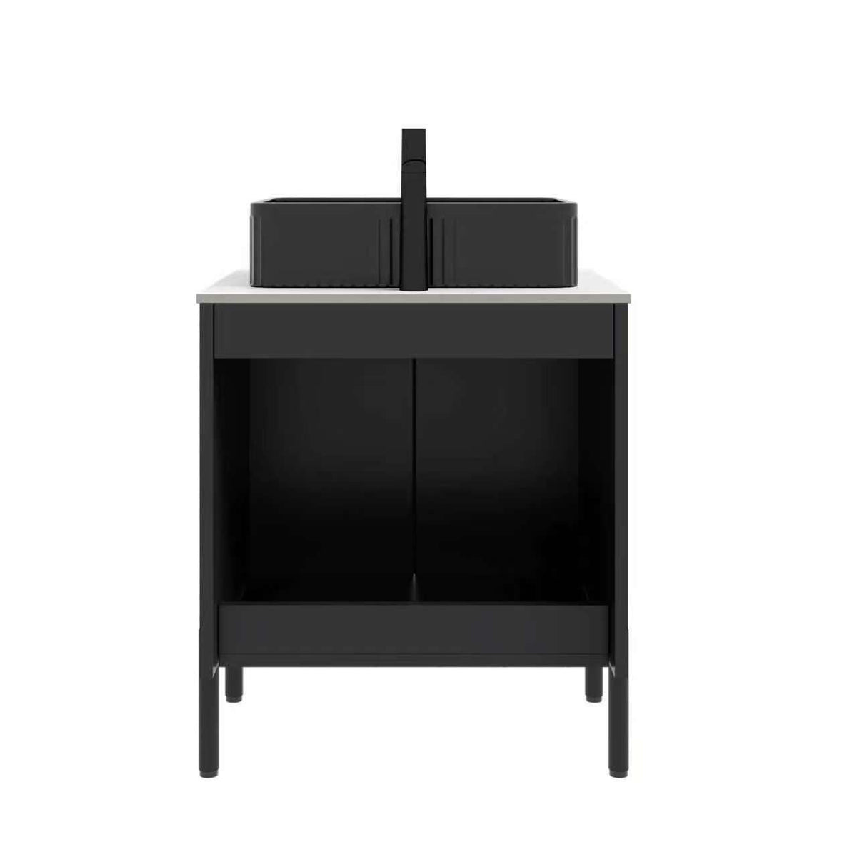 Dexmalle 24" Bathroom Vanity with Sink, Freestanding Bathroom Storage Cabinet with 2 Doors, Black Ceramic Basin
