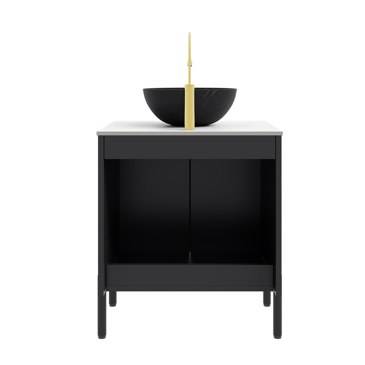 Dexmalle 24" Bathroom Vanity with Sink, Freestanding Bathroom Storage Cabinet with 2 Doors, Black Bowl Ceramic Basin