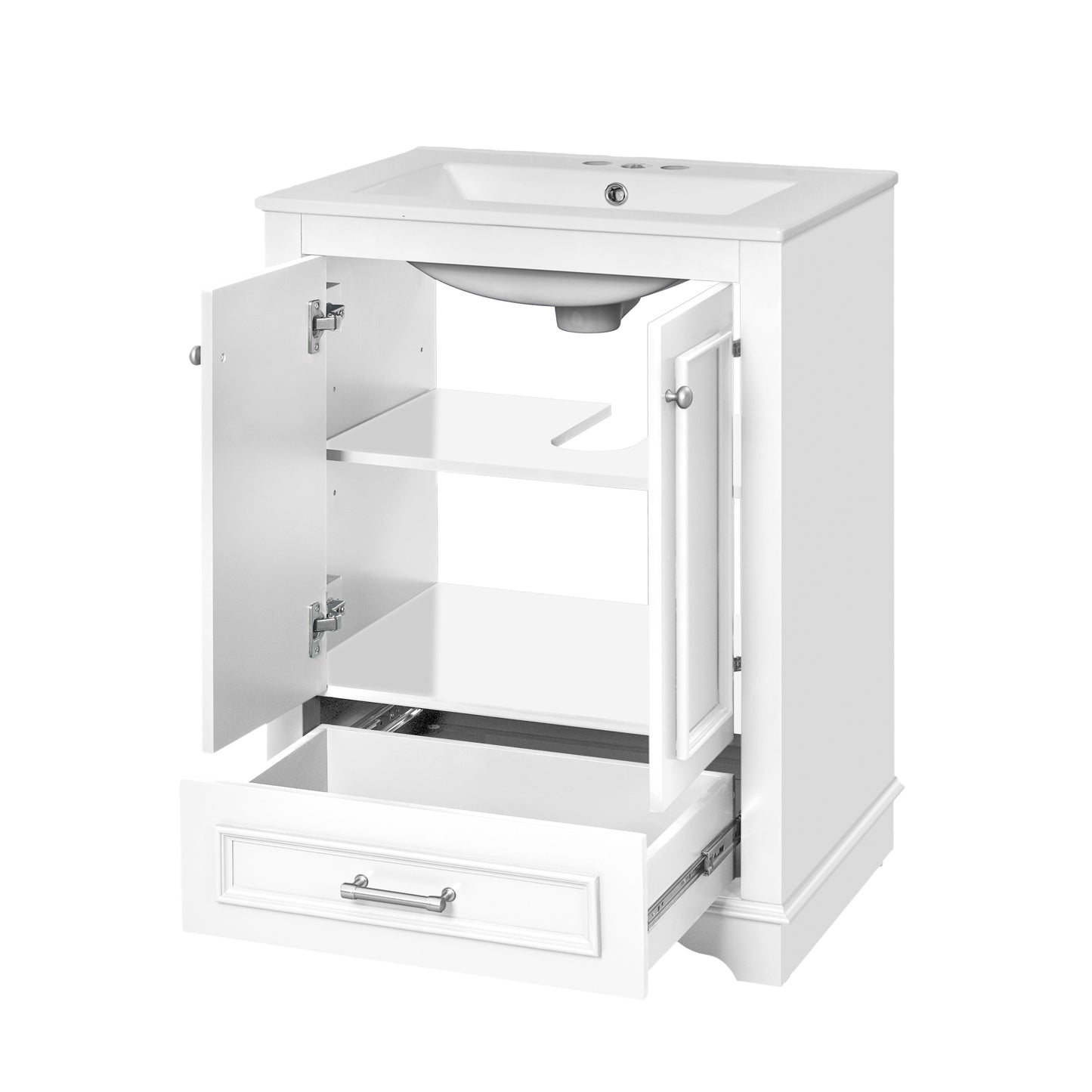 Dexmalle 24-in White Freestanding Single Sink Bathroom Vanity with White Ceramic Top