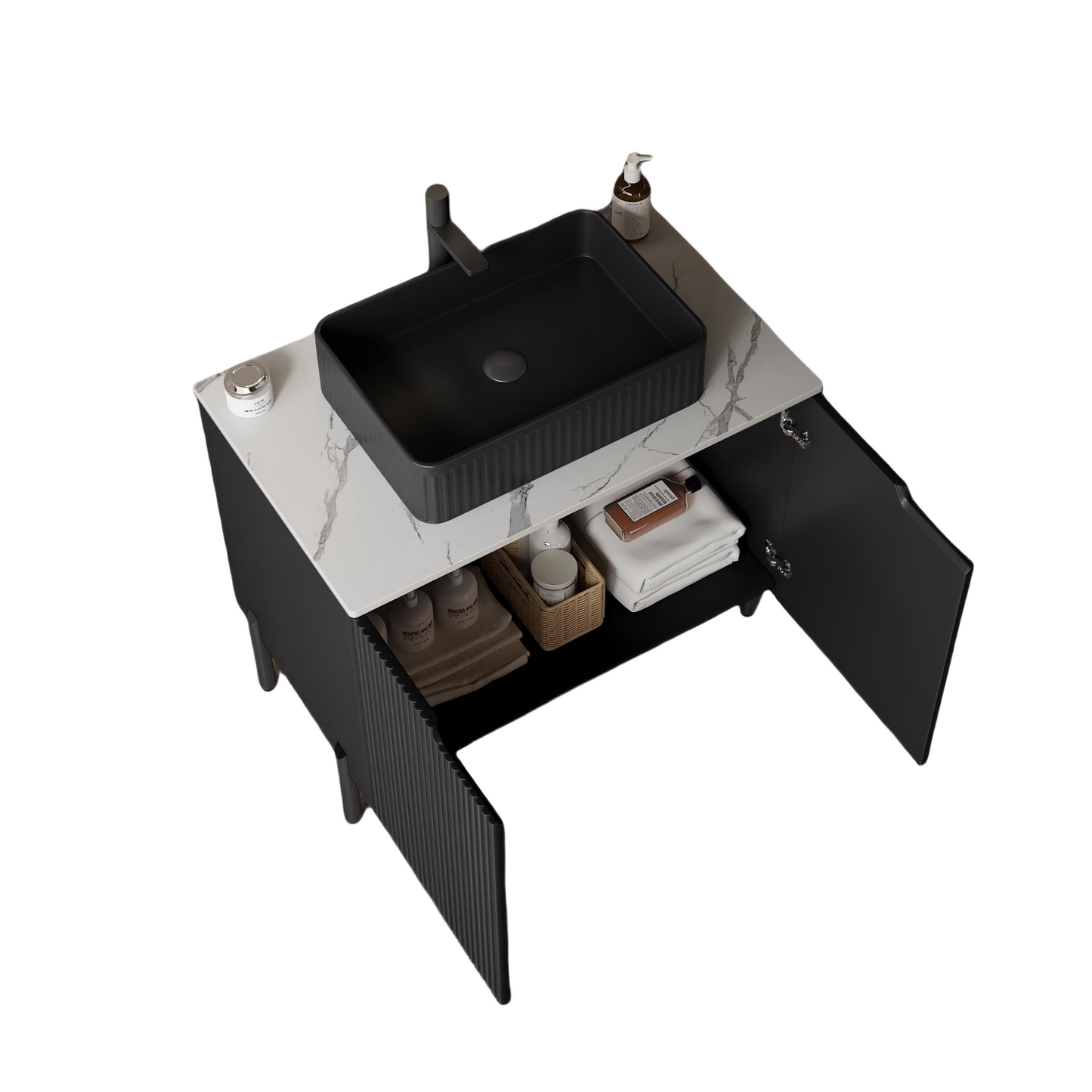 Dexmalle 30-in Black Freestanding Single Sink Bathroom Vanity with Sintered Stone Top and Black Vessel Sink