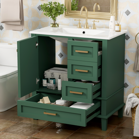 Dexmalle 30-in Green Freestanding Single Sink Bathroom Vanity With White Ceramic Top and Drawers