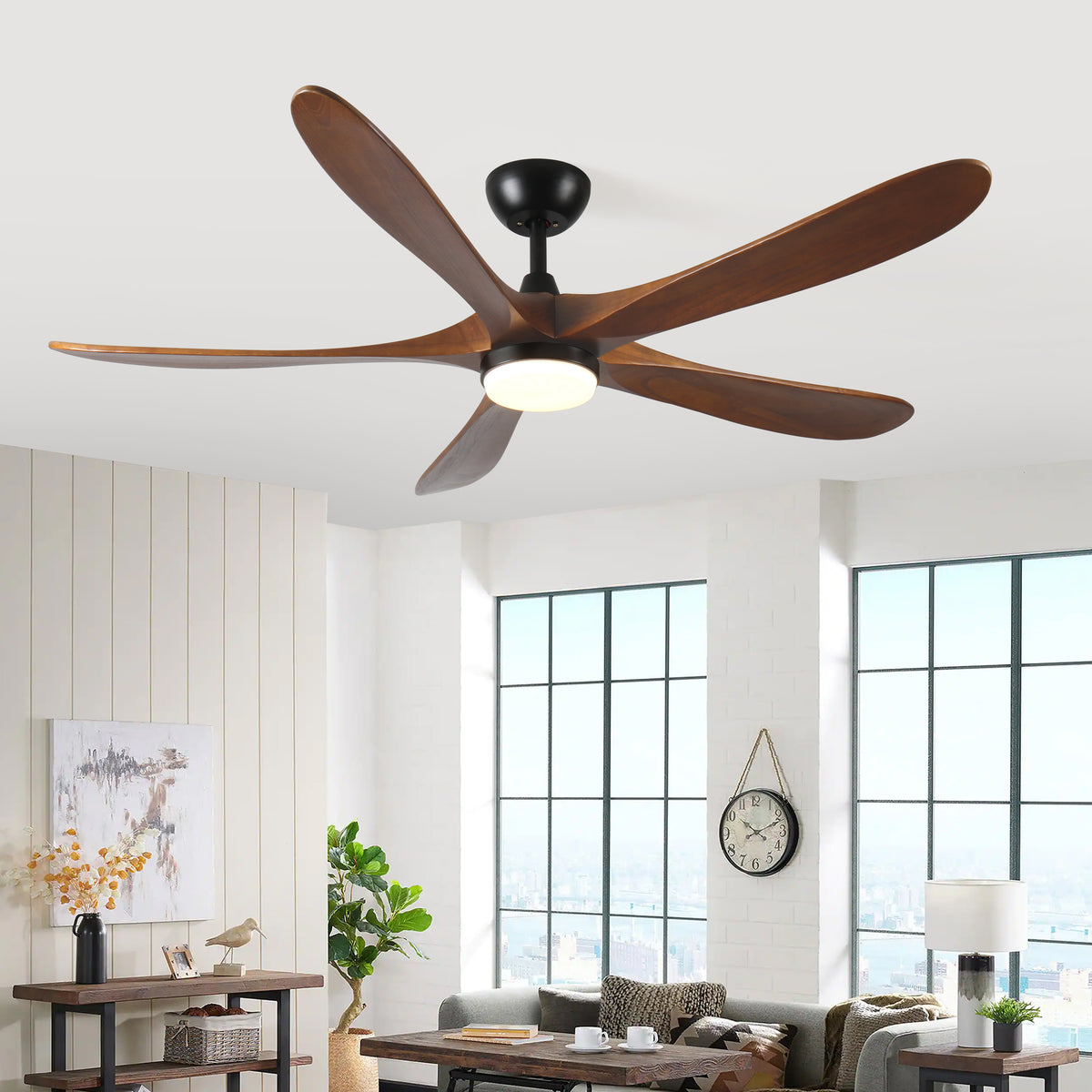 Dexmalle 62-Inch Solid Wood with Remote Control with Light