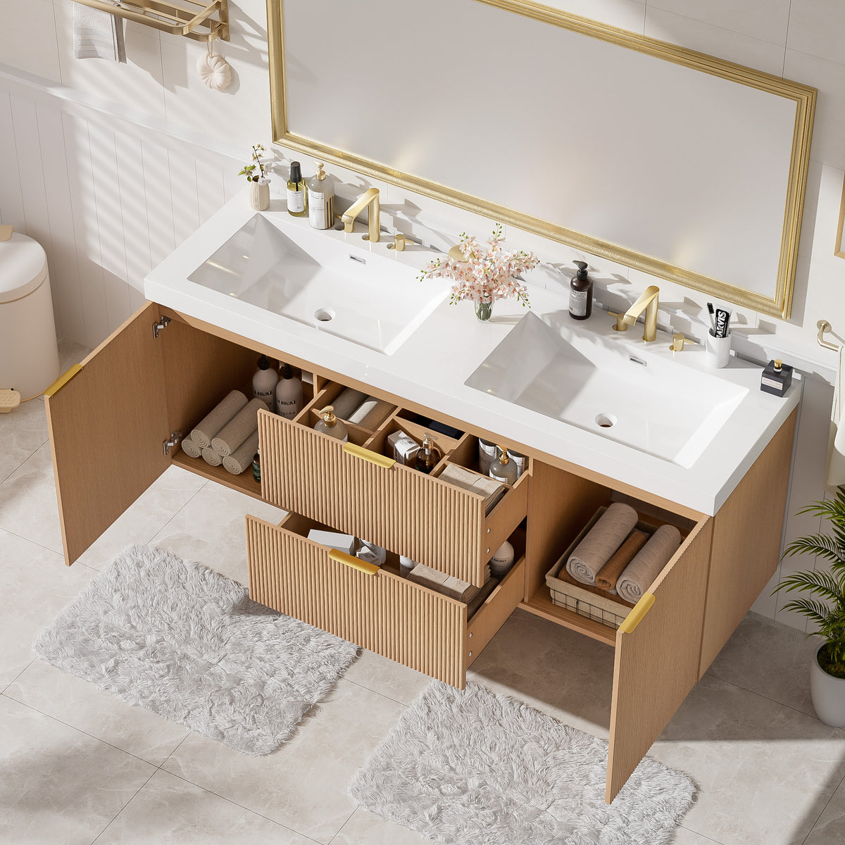 Dexmalle 59.3 Inch Double Sink Bathroom Vanity with SMC Resin Top