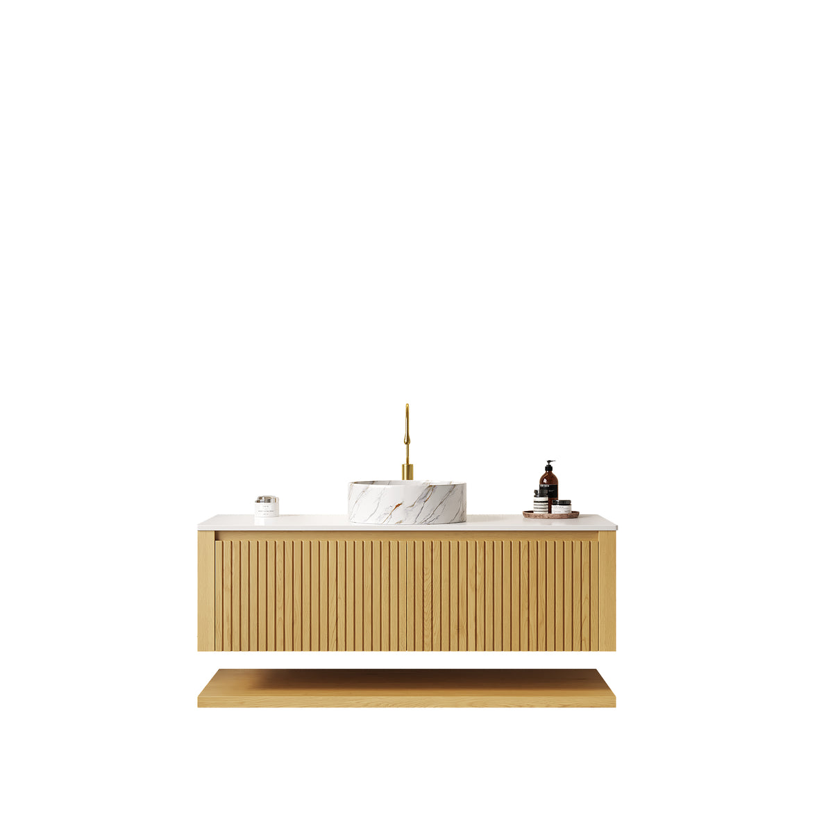 Dexmalle 48" Bathroom Vanity&Sink, Wall-Mounted Plywood Bathroom Storage Cabinet with Drawers&Open Shelf, Sintered Stone Countertop&Ceramic Basin