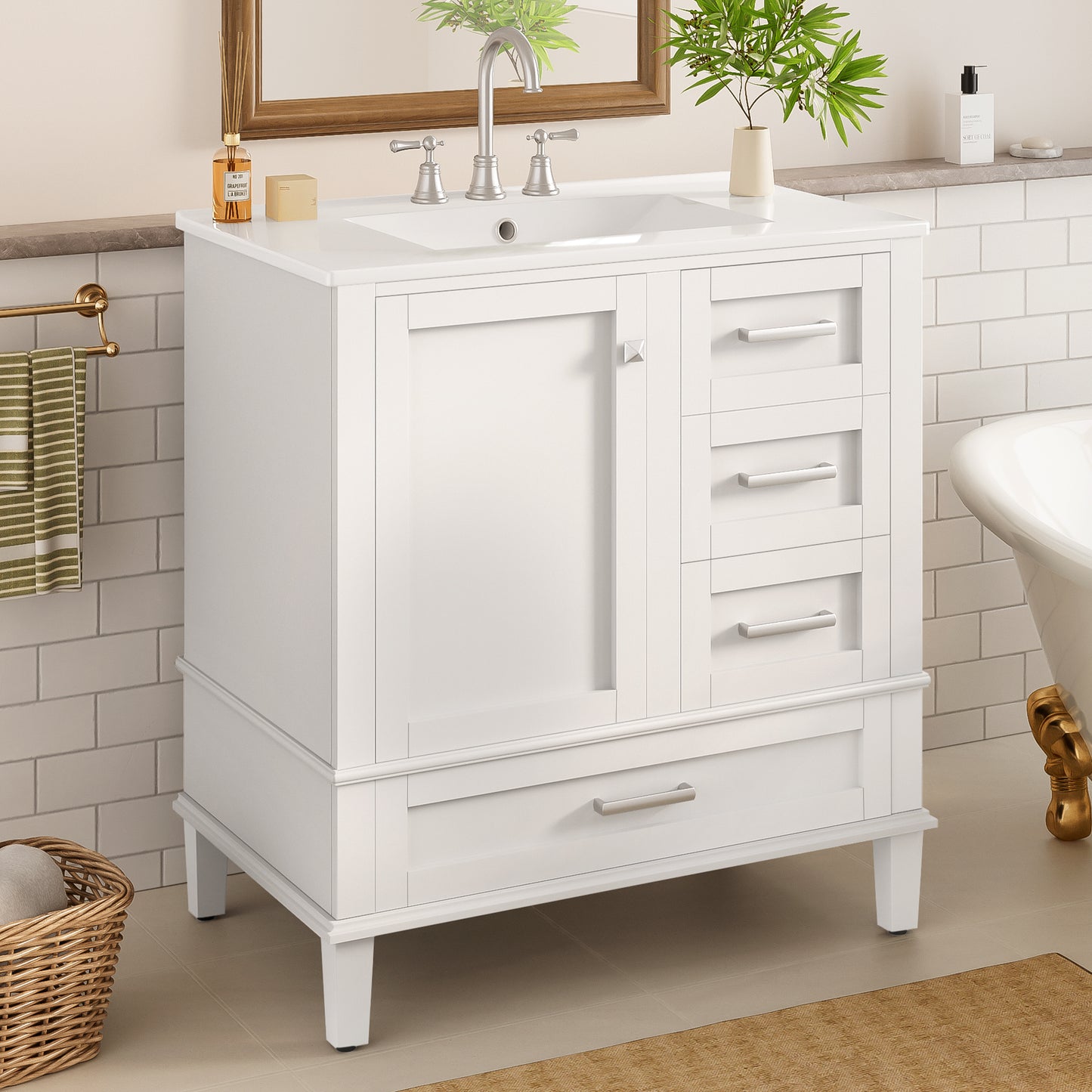 Dexmalle 30-in White Modern Freestanding Single Sink Bathroom Vanity with Ceramic Sink