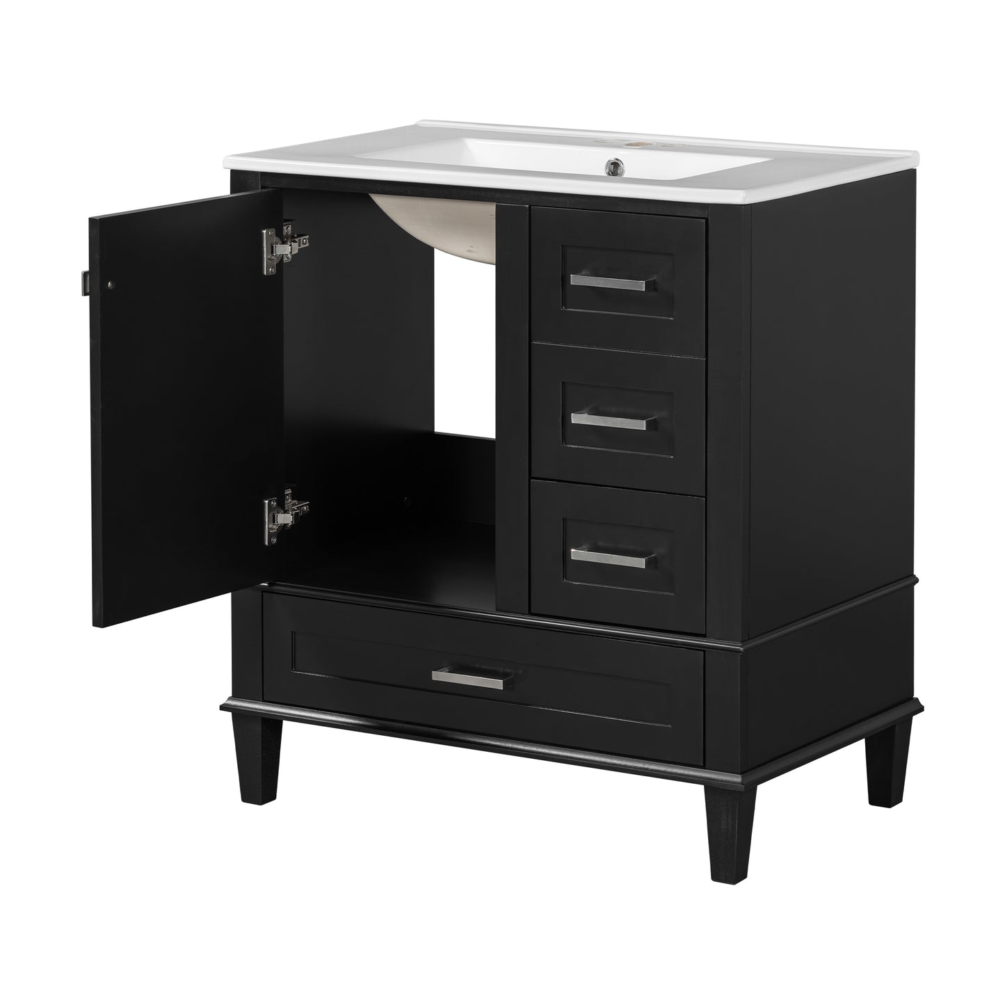 Dexmalle 30-in Black Freestanding Single Sink Bathroom Vanity with White Ceramic Top and Drawers