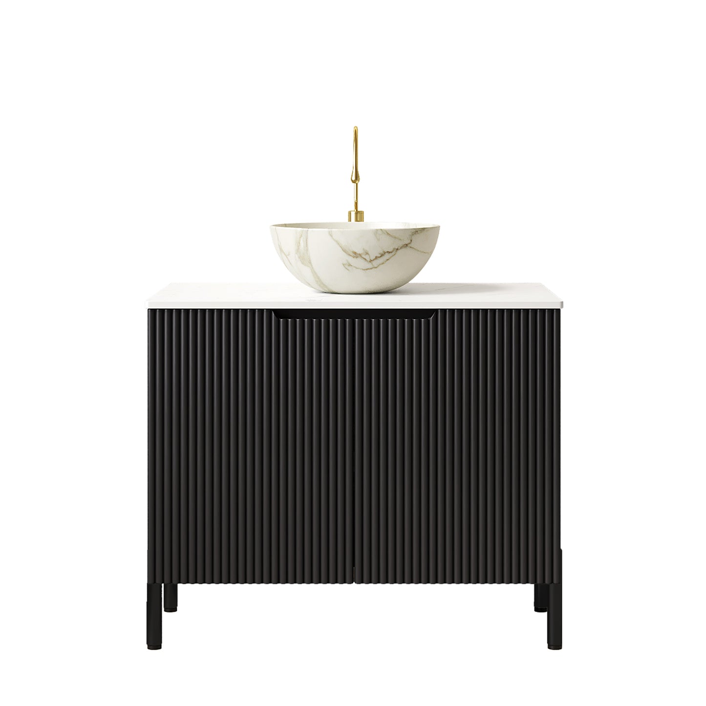 Dexmalle 30-in Black Freestanding Bathroom Vanity with Sintered Stone Top and White Bowl Vessel Sink