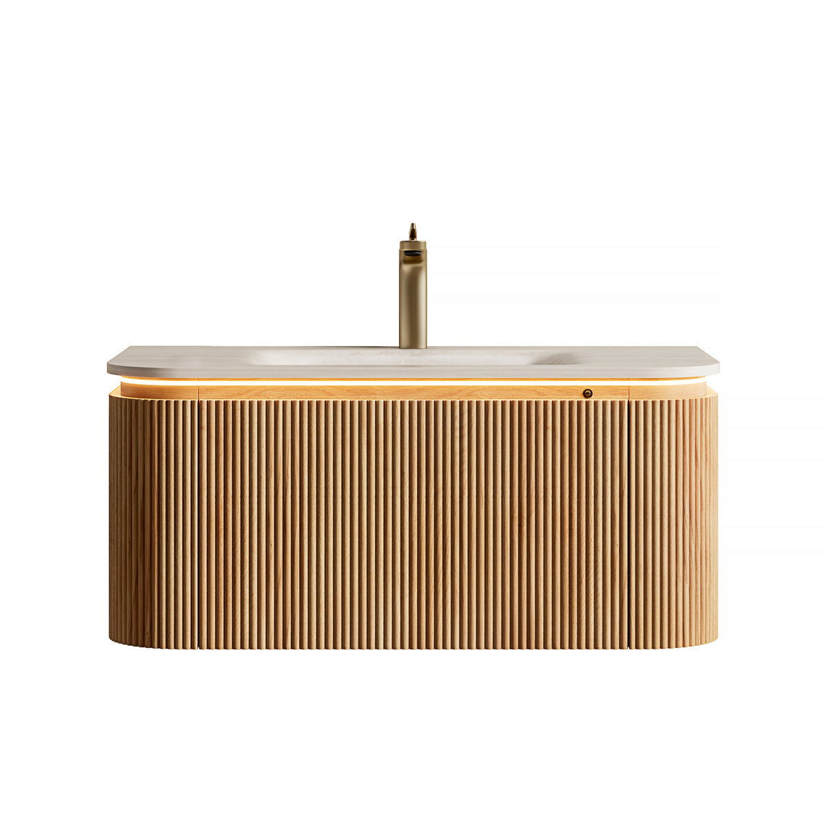 Dexmalle 36'' Bathroom Vanity&Sink, Floating Curved Edges Striped Cabinet with Drawer, Sensor Light