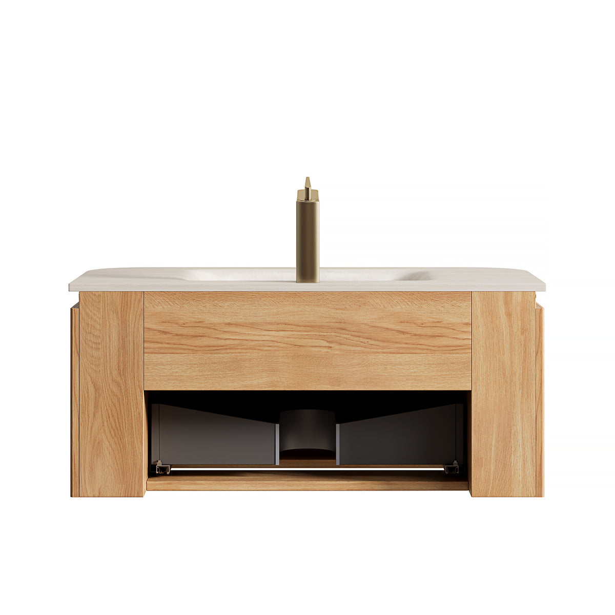 Dexmalle 36'' Bathroom Vanity&Sink, Floating Curved Edges Striped Cabinet with Drawer, Sensor Light