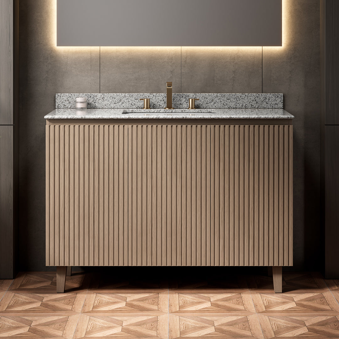 Dexmalle 30" Bathroom Vanity&Sink,Freestanding Cabinet,Natural Granite Countertop&Ceramic Basin with 3 Pre-drilled Faucet Holes