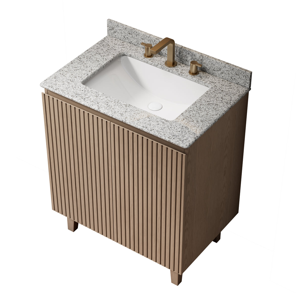 Dexmalle 30" Bathroom Vanity&Sink,Freestanding Cabinet,Natural Granite Countertop&Ceramic Basin with 3 Pre-drilled Faucet Holes